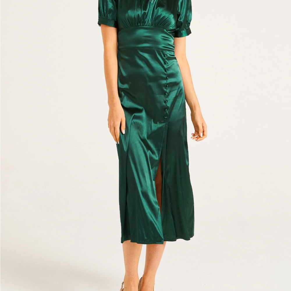 Emerald Green Satin Midi Dress by Angel. Never Worn! Tags still on.